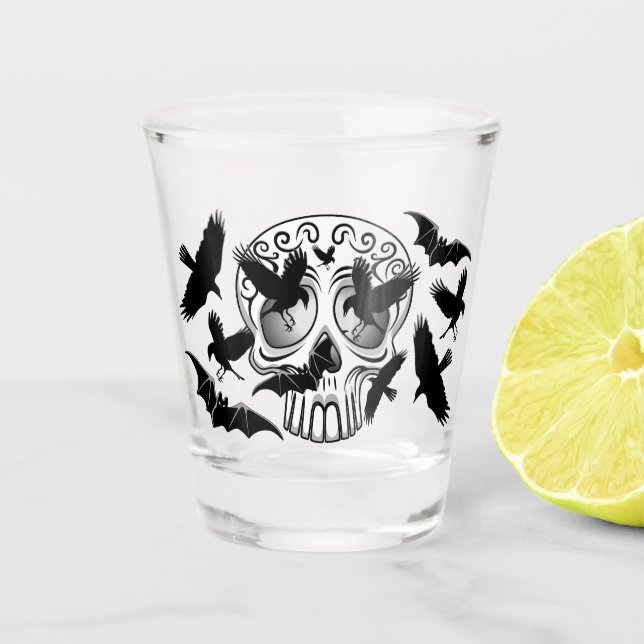 Skull Halloween Decorative Calaveras Shot Glass (Front)