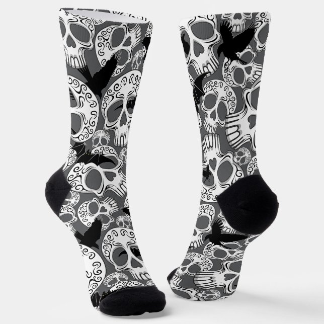 Skull Halloween Decorative Calaveras Socks (Angled)