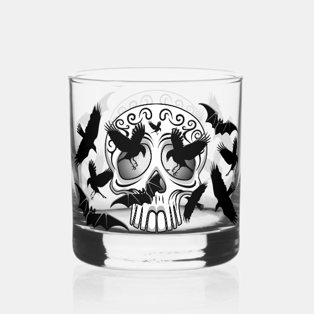 Skull Halloween Decorative Calaveras Whiskey Glass (Front)
