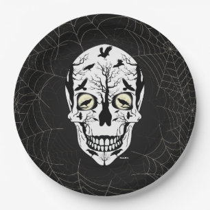 Skull Halloween Paper Plates - Raven Skeleton