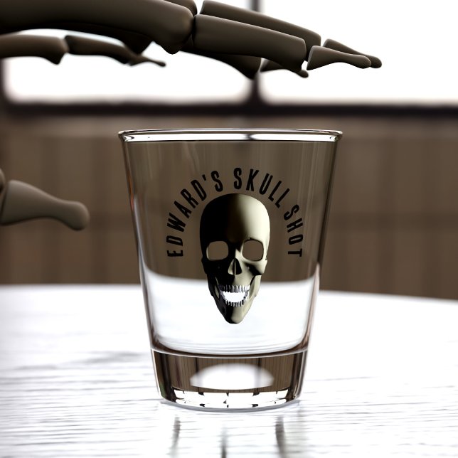 Skull Halloween Party  Shot Glass (Skull shot glass for your Halloween party. Just add your name)