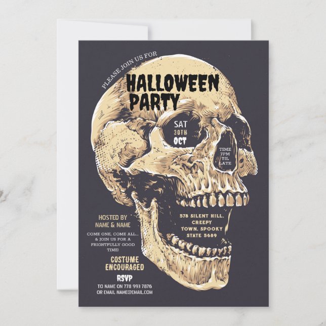 Skull Halloween Party Skeleton Horror House Invitation (Front)