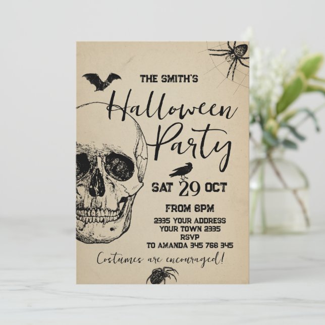 Skull Halloween Party  Spooky Invitation (Standing Front)