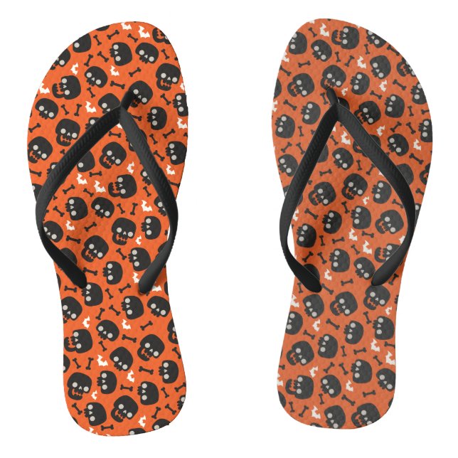Skull Halloween Seamless Pattern Flip Flops (Footbed)