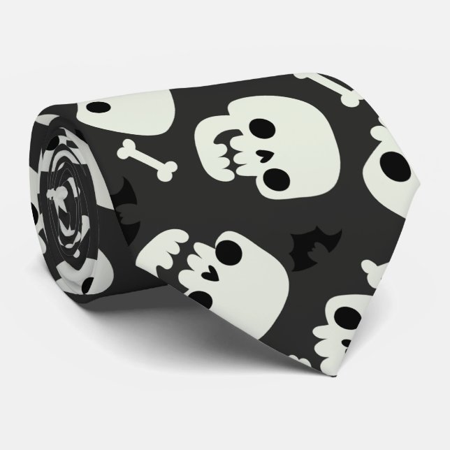 Skull Halloween Seamless Pattern Tie (Rolled)
