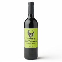 Skull Halloween Wine Label Poison Green
