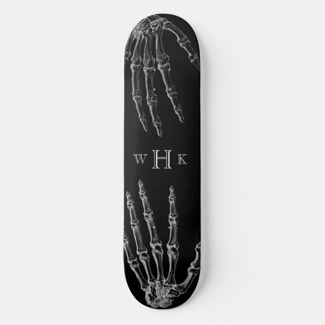 Skull Hands Monogram Trendy Black White Skateboard (Front)