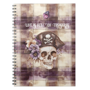 Skull Hat Purple Tan Floral Amethyst Treasures Notebook