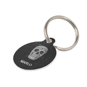 Skull Head Black And White Gothic Grunge Pet Tag