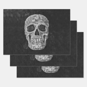 Skull Head Black And White Gothic Grunge Wrapping Paper Sheet