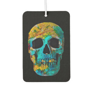 Skull Head Colourful Black Teal Yellow Pop Art Car Air Freshener