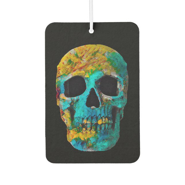 Skull Head Colourful Black Teal Yellow Pop Art Car Air Freshener (Front)