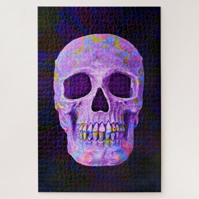 Skull Head Day Of The Dead Purple Blue Neon Gothic Jigsaw Puzzle (Vertical)