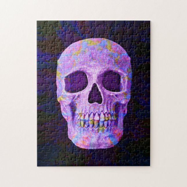 Skull Head Day Of The Dead Purple Blue Neon Gothic Jigsaw Puzzle (Vertical)