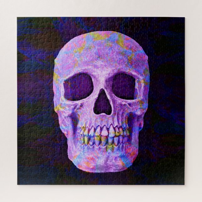 Skull Head Day Of The Dead Purple Blue Neon Gothic Jigsaw Puzzle (Vertical)