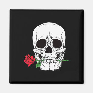 Skull Head Face Red Rose Rock N Roll Cool Skeleton Magnet