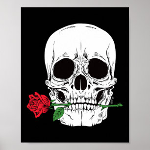 Skull Head Face Red Rose Rock N Roll Cool Skeleton Poster