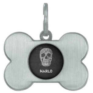 Skull Head Gothic Black And White Grunge Pet ID Tag