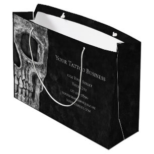 Skull Head Gothic Black And White Tattoo Shop Large Gift Bag