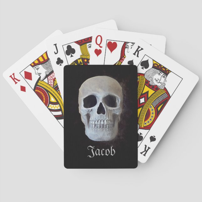 Skull Head Gothic Black And White Trendy Art Playing Cards (Back)