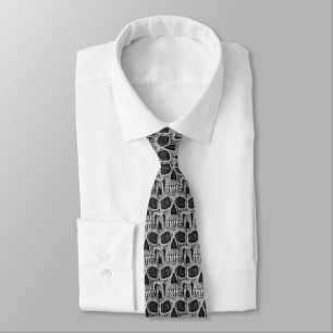 Skull Head Gothic Cool Black And White Pattern Tie