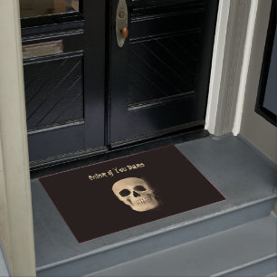 Skull Head Gothic Cool Black Beige Macabre Doormat