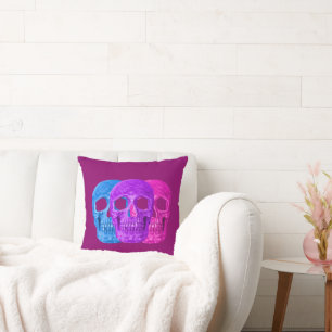Skull Head Gothic Girly Pink Purple Blue Pop Art Cushion