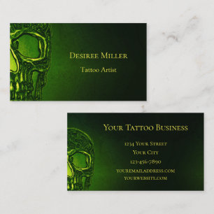 Skull Head Gothic Green Neon Metallic Tattoo Shop Business Card
