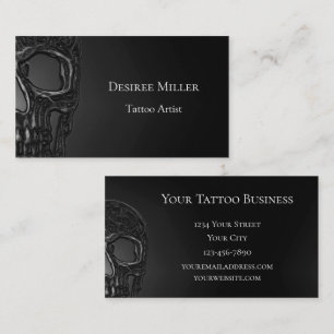 Skull Head Gothic Grey Cool Metallic Business Card