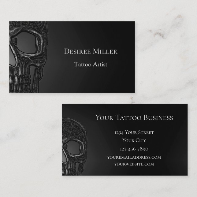 Skull Head Gothic Grey Cool Metallic Business Card (Front/Back)