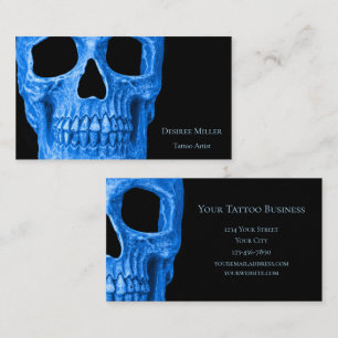 Skull Head Gothic Neon Blue Black Tattoo Shop Business Card