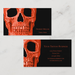 Skull Head Gothic Neon Orange Black Tattoo Shop Business Card
