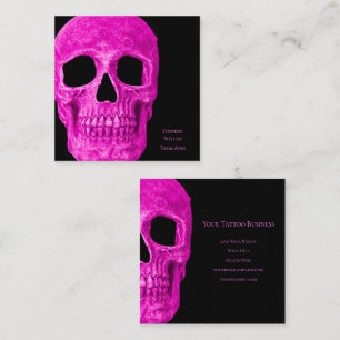 Skull Head Gothic Neon Pink Black Tattoo Shop Square Business Card