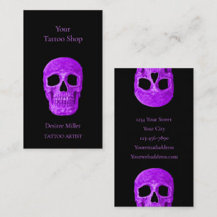 Skull Head Gothic Neon Purple Black Tattoo Shop Business Card