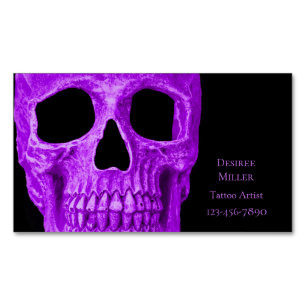 Skull Head Gothic Neon Purple Black Tattoo Shop Magnetic Business Card