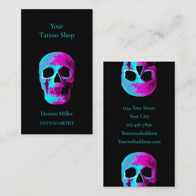 Skull Head Gothic Neon Purple Teal Black Design Business Card (Front/Back)