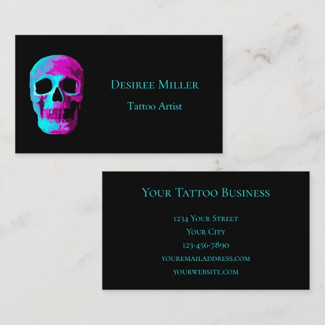 Skull Head Gothic Neon Purple Teal Black Design Business Card (Front/Back)