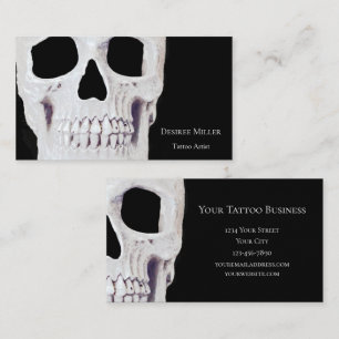 Skull Head Gothic Neon White Black Tattoo Shop Business Card