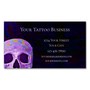 Skull Head Gothic Purple Blue Tattoo Shop Magnetic Business Card