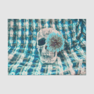 Skull Head Gothic Sunflower Blue Teal Plaid Tissue Paper