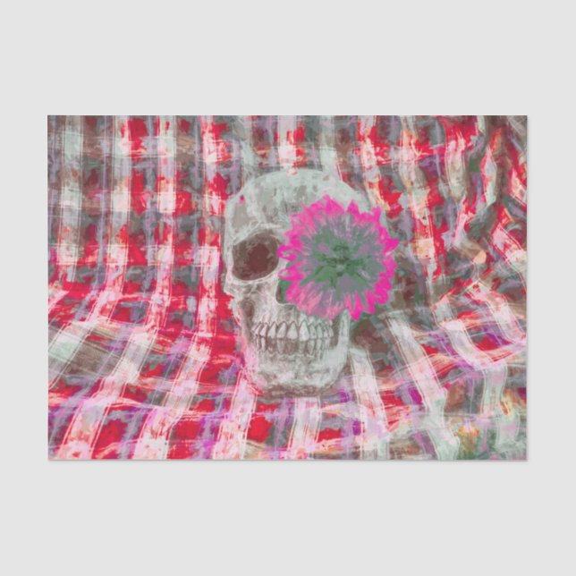 Skull Head Gothic Sunflower Red Pink Texture Plaid Tissue Paper (Front)