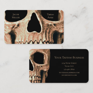 Skull Head Gothic Tan Brown Black Tattoo Shop Business Card