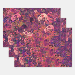 Skull Head Gothic Vintage Style Pink Purple Art Wrapping Paper Sheet