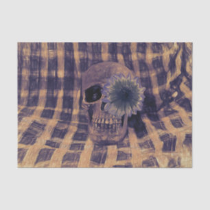 Skull Head Gothic Vintage Sunflower Purple Plaid Tissue Paper