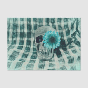Skull Head Gothic Vintage Sunflower Teal Plaid Tissue Paper