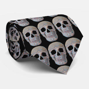 Skull Head Grey Black Gothic Cool Pattern Tie