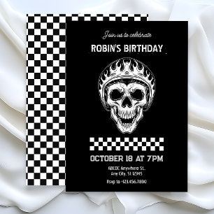 Skull head motorcycle rider birthday invitation