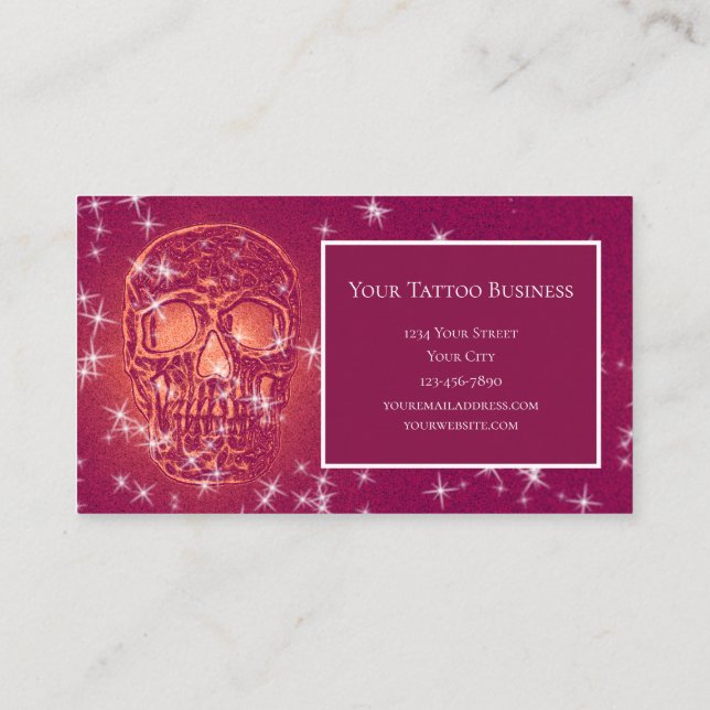 Skull Head Purple Elegant Gothic Girly Glitter Business Card (Back)
