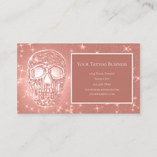 Skull Head Rose Gold Elegant Gothic Girly Glitter Business Card (Back)