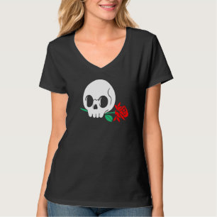 Skull Head Skeleton Red Rose Halloween Gothic Grap T-Shirt